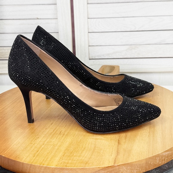 INC International Concepts Zitah Rhinestone Bling Covered Pumps Heels Black 7 - Picture 1 of 12